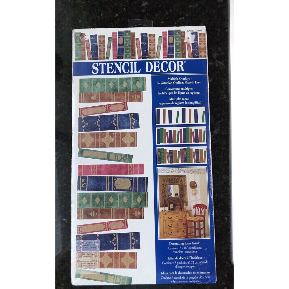 Vintage Plaid Stencil Decor Brand New 1997 Painting Books Library Shelf